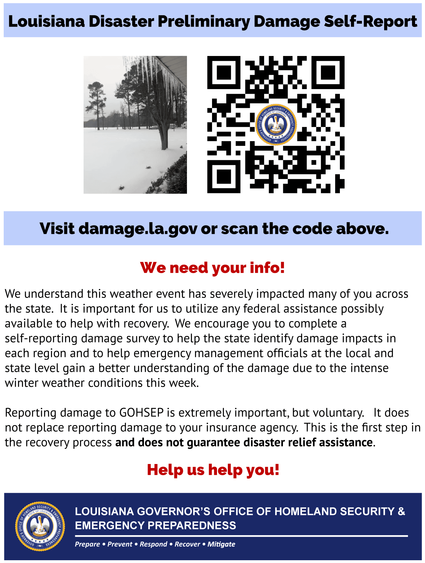 Winter Storm Damage Survey Image with QR Code.