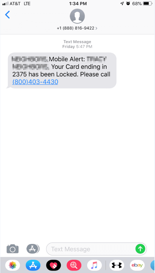 Recent Example of Phishing Scam Text